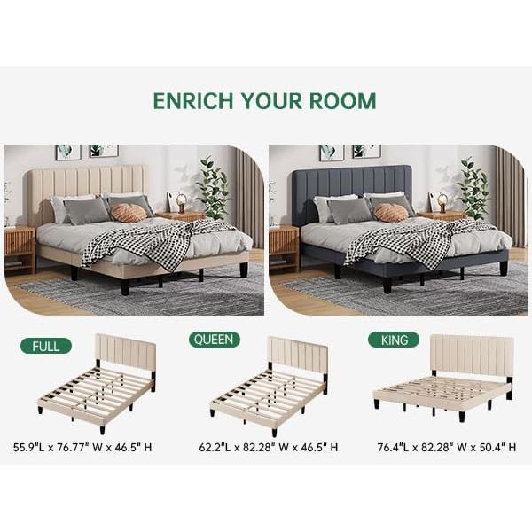 並行輸入品】 Jarenie Bed Frames， King Bed Frames with Linen 