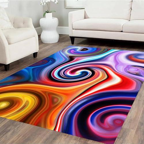 【並行輸入品】 Abstract Area Rug， 3x5ft， Bohemian Blue Orange Purple Swirl Colo_1