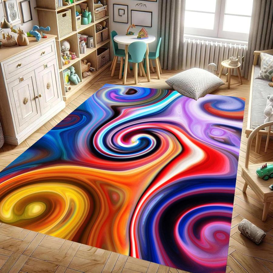 【並行輸入品】 Abstract Area Rug， 3x5ft， Bohemian Blue Orange Purple Swirl Colo_3