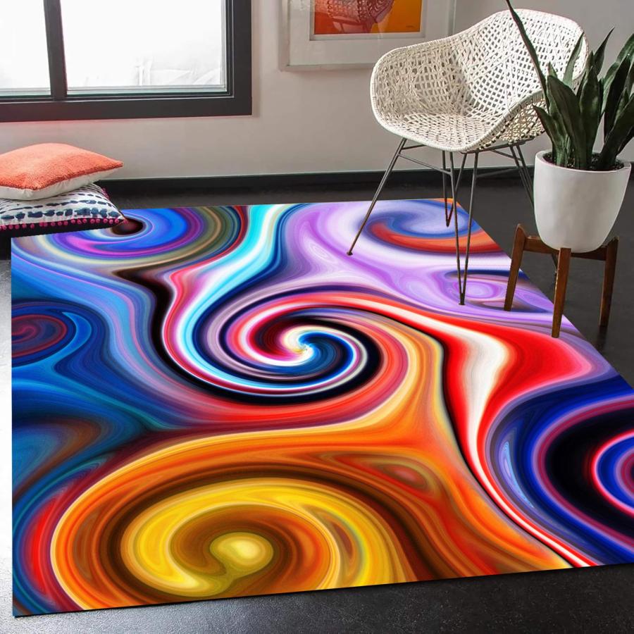 【並行輸入品】 Abstract Area Rug， 3x5ft， Bohemian Blue Orange Purple Swirl Colo_6