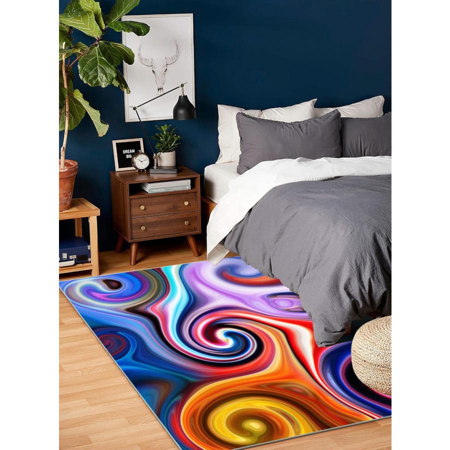 【並行輸入品】 Abstract Area Rug， 3x5ft， Bohemian Blue Orange Purple Swirl Colo_9