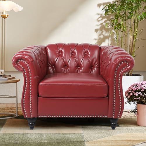 【並行輸入品】 SUJOUCRAFT Chesterfield Accent Chair， Leather Comfy Reading Club