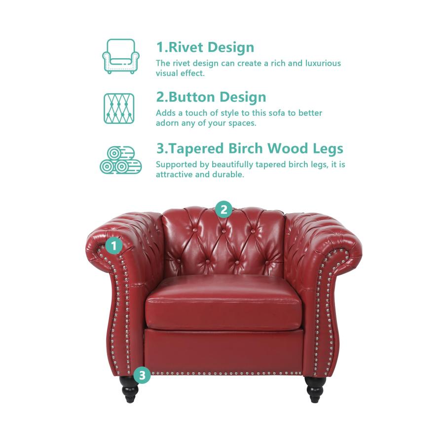 【並行輸入品】 SUJOUCRAFT Chesterfield Accent Chair， Leather Comfy Reading Club