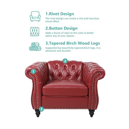 【並行輸入品】 SUJOUCRAFT Chesterfield Accent Chair， Leather Comfy Reading Club