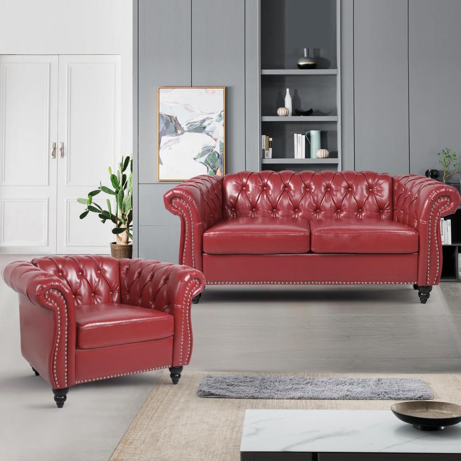 【並行輸入品】 SUJOUCRAFT Chesterfield Accent Chair， Leather Comfy Reading Club