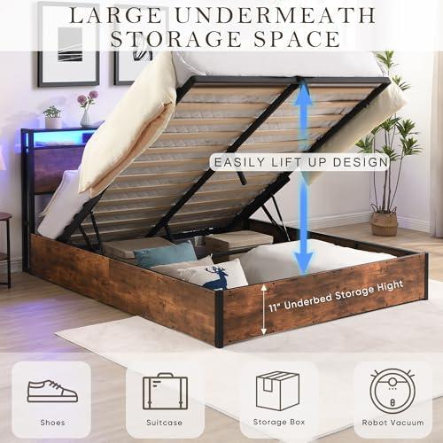 【並行輸入品】 Qinazoe Full Bed Frame with Lift Up Storage， Wooden Platform Bed_7