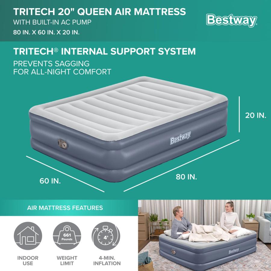 【並行輸入品】 Bestway 2 Pack Tritech Airbed， Queen Sized 20" Thick Durable Com_5