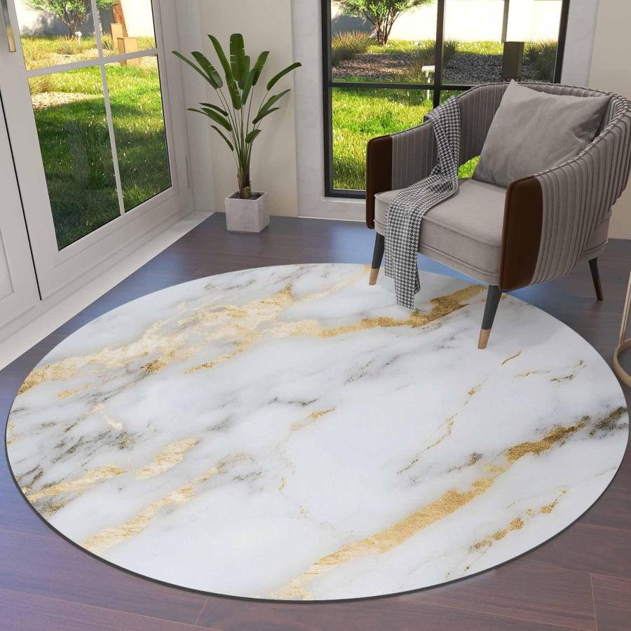 【並行輸入品】 Marble Texture Round Rug 3ft Gray and White Modern Art Throw Sof