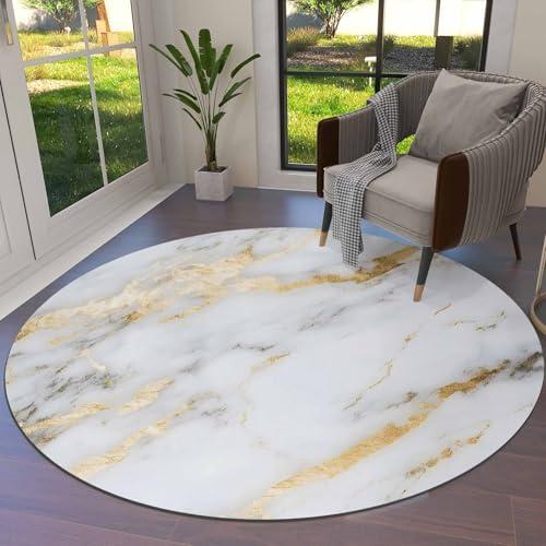 【並行輸入品】 Marble Texture Round Rug 3ft Gray and White Modern Art Throw Sof