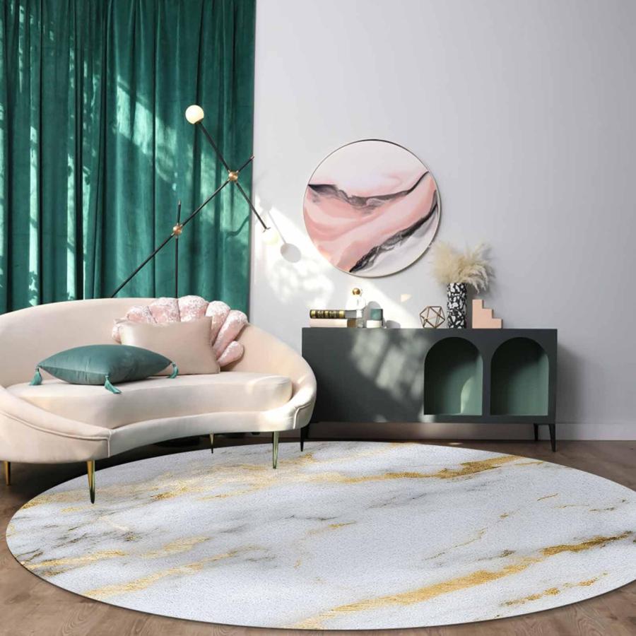 【並行輸入品】 Marble Texture Round Rug 3ft Gray and White Modern Art Throw Sof