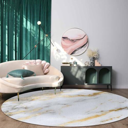 【並行輸入品】 Marble Texture Round Rug 3ft Gray and White Modern Art Throw Sof