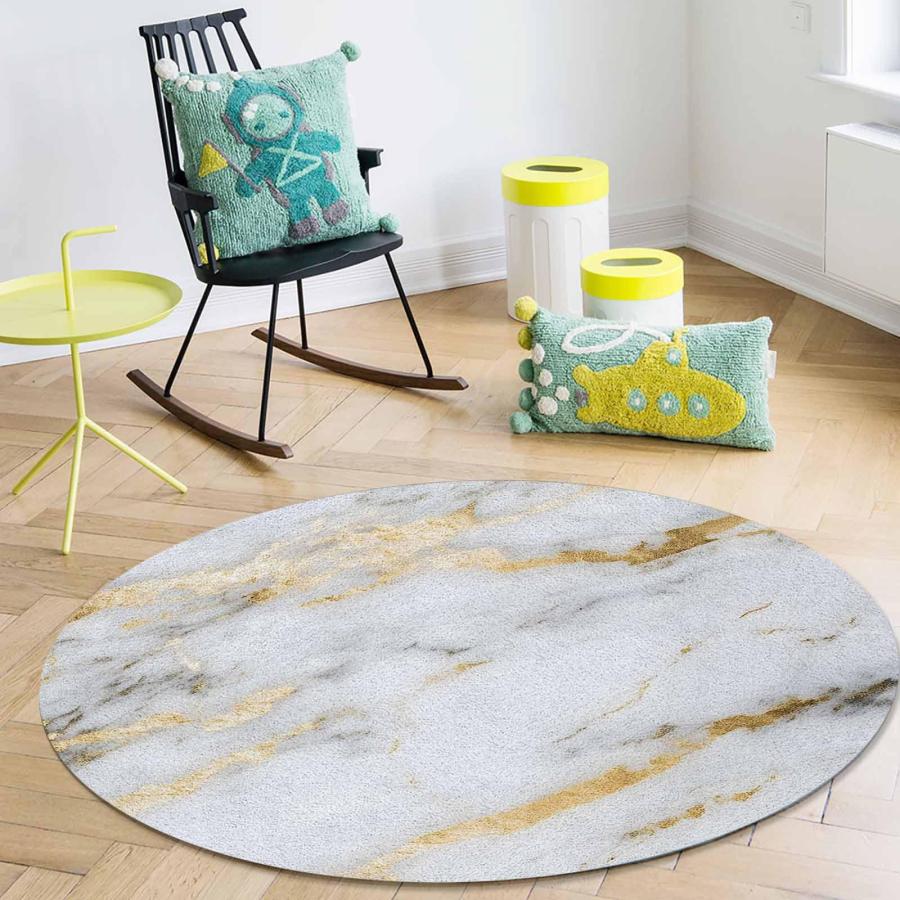 【並行輸入品】 Marble Texture Round Rug 3ft Gray and White Modern Art Throw Sof
