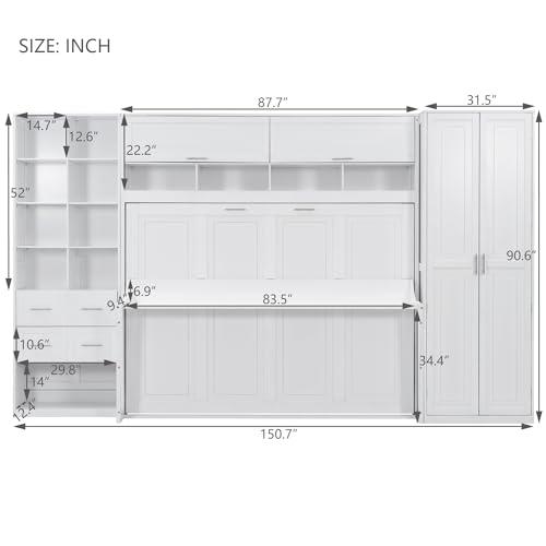 【並行輸入品】 SOFTSEA Queen Size Horizontal Murphy Bed with Desk, Folding Murpの画像