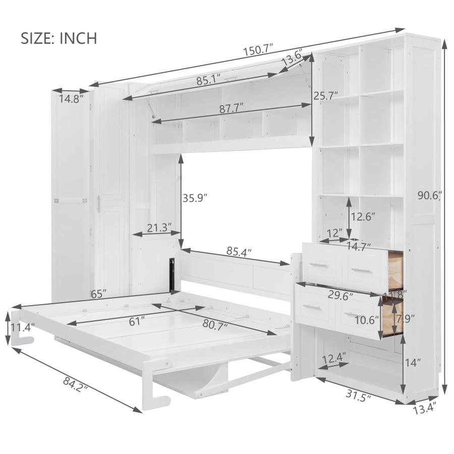 【並行輸入品】 SOFTSEA Queen Size Horizontal Murphy Bed with Desk, Folding Murpの画像