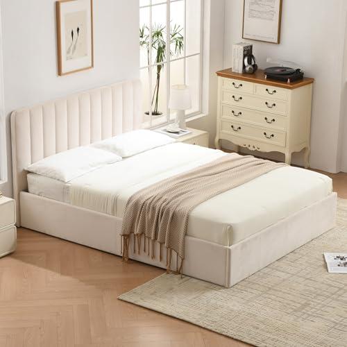 【並行輸入品】 PINJU Queen Size Storage Bed with Hydraulic Lift， Upholstered Pl