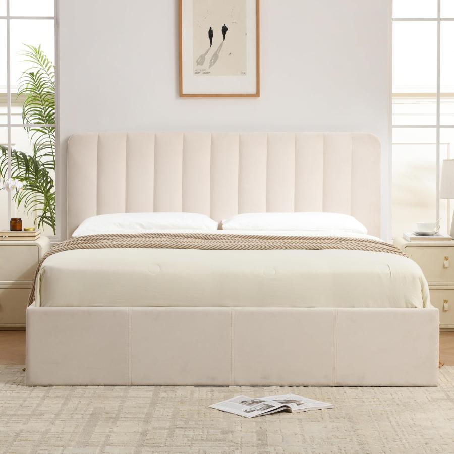 【並行輸入品】 PINJU Queen Size Storage Bed with Hydraulic Lift， Upholstered Pl