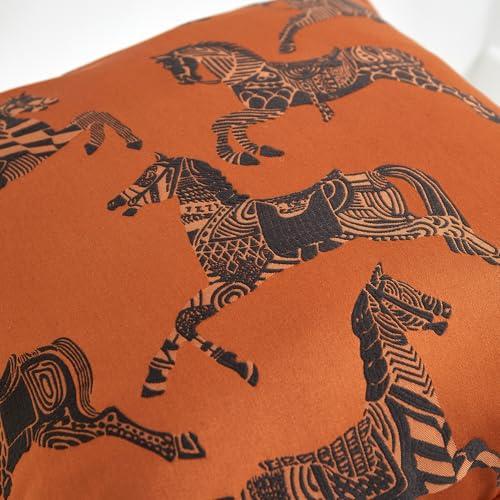 【並行輸入品】COSPIECE 高級馬柄スローピローカバー 45.72cmx45.72cm ジャカード枕カバー 2枚セット モダンオレンジ装飾枕_7