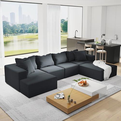 【並行輸入品】 132" Cloud Sectional Couch with Movable Chaise，Modern Chenille M_1