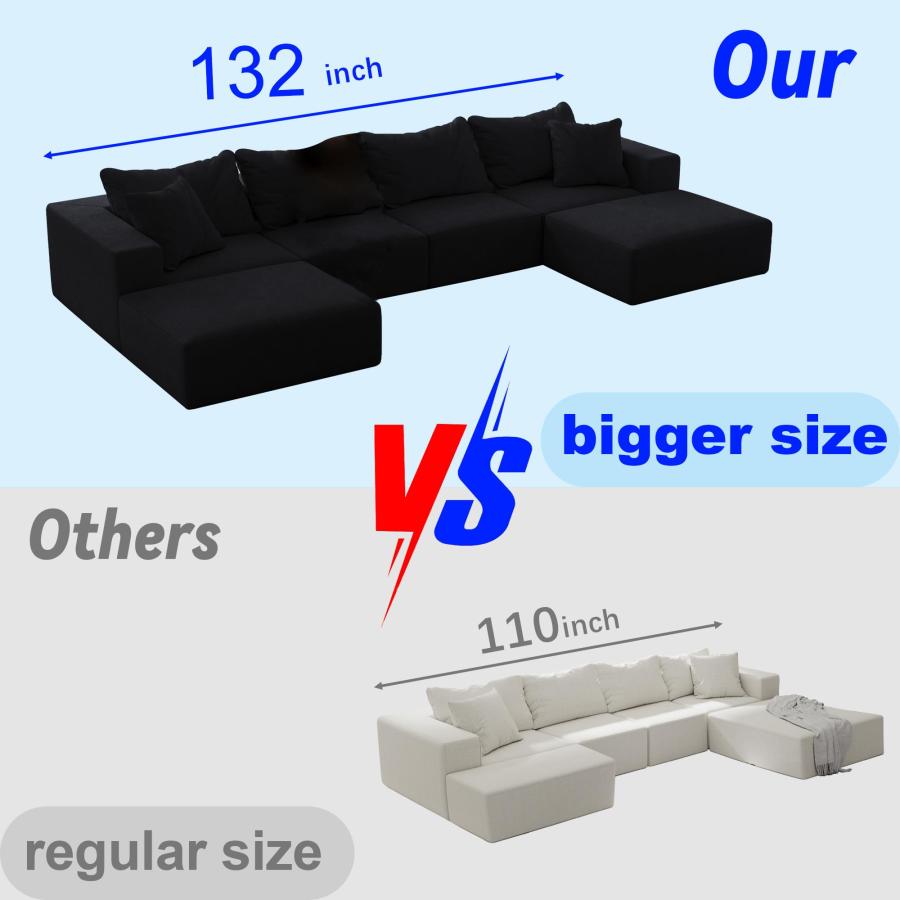 【並行輸入品】 132" Cloud Sectional Couch with Movable Chaise，Modern Chenille M_3
