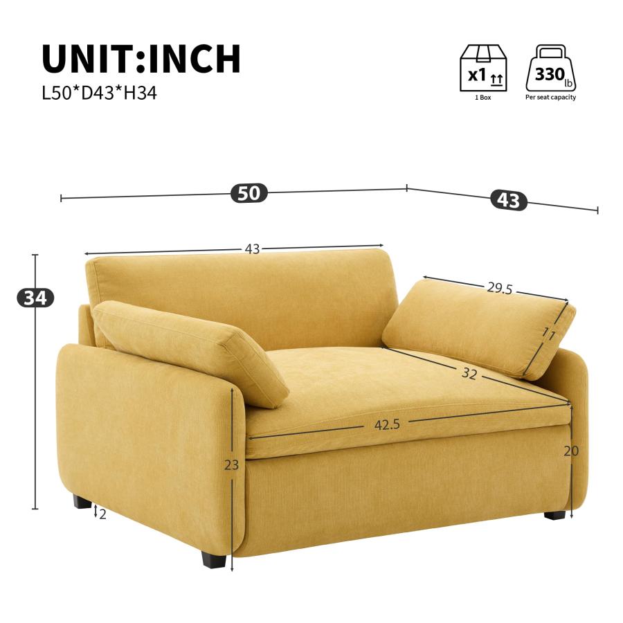 【並行輸入品】 50*43" Oversized Chenille Single Sofa Chair， Wide and Deep Seat_3