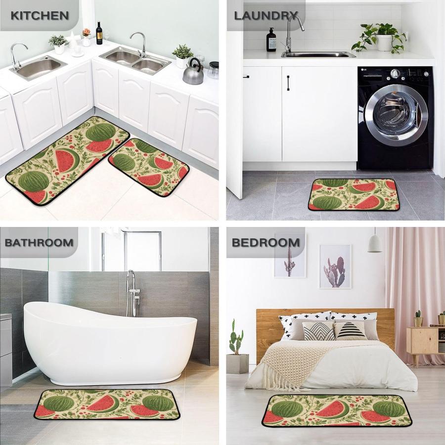 【並行輸入品】 Watermelon Flower Kitchen Rugs and Mats 2 Pieces Anti Fatigue Ki_9