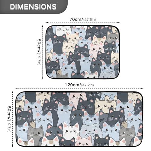 【並行輸入品】 Cat Cute Blue Kitchen Rugs and Mats 2 Pieces Anti Fatigue Kitche_4