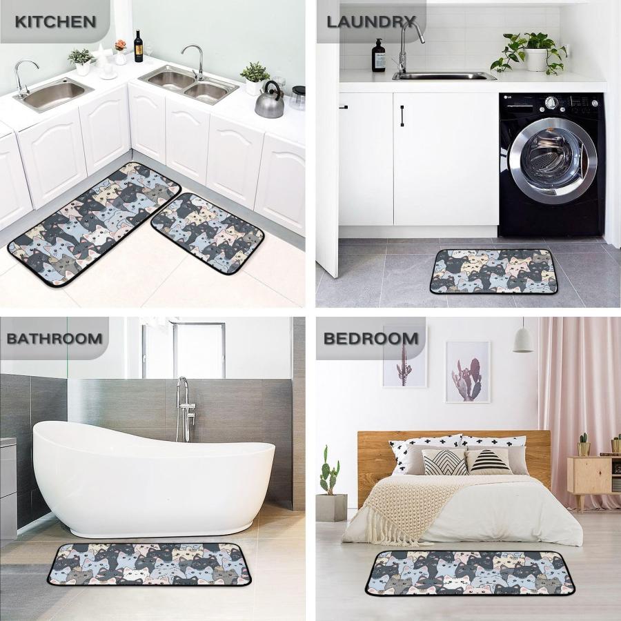 【並行輸入品】 Cat Cute Blue Kitchen Rugs and Mats 2 Pieces Anti Fatigue Kitche_9