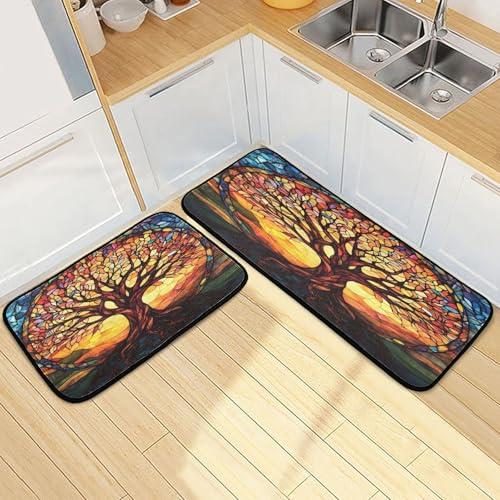 【並行輸入品】 Tree of Life with Leaf Kitchen Rugs and Mats 2 Pieces Anti Fatig_1