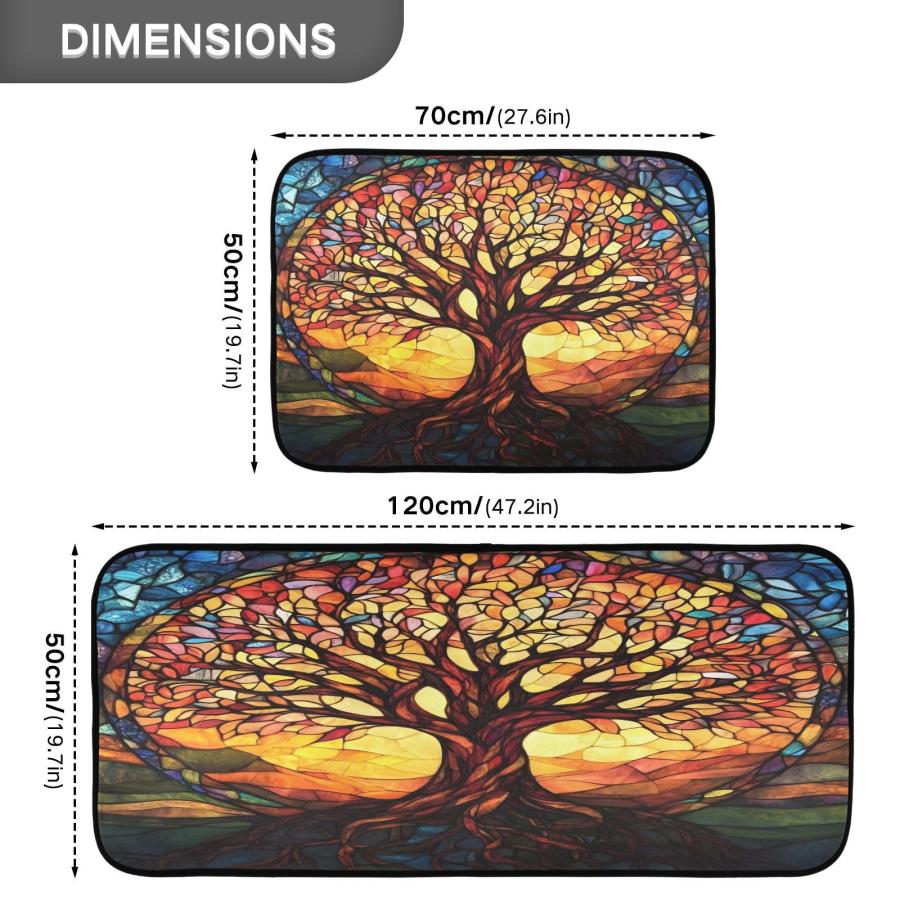 【並行輸入品】 Tree of Life with Leaf Kitchen Rugs and Mats 2 Pieces Anti Fatig_3