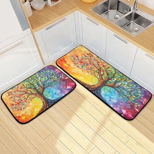 【並行輸入品】 Rainbow Tree of Life Plant Leaf Kitchen Rugs and Mats 2 Pieces A_1