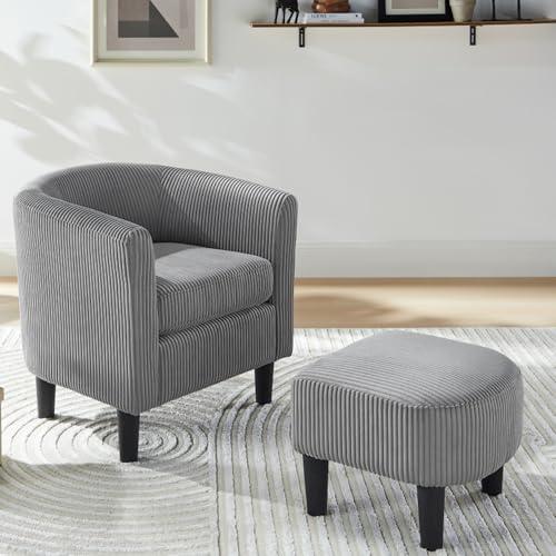 【並行輸入品】 SCANORDIC Modern Accent Chair Ottoman Set， Corduroy Barrel Chair_1