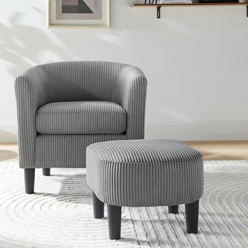 【並行輸入品】 SCANORDIC Modern Accent Chair Ottoman Set， Corduroy Barrel Chair_4