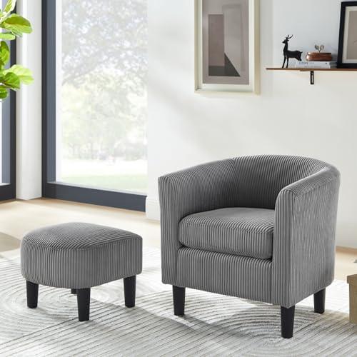 【並行輸入品】 SCANORDIC Modern Accent Chair Ottoman Set， Corduroy Barrel Chair_7