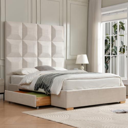 【並行輸入品】 YUHUASHI Queen Size Bed Frame with 71.5 inch high headboard withの画像