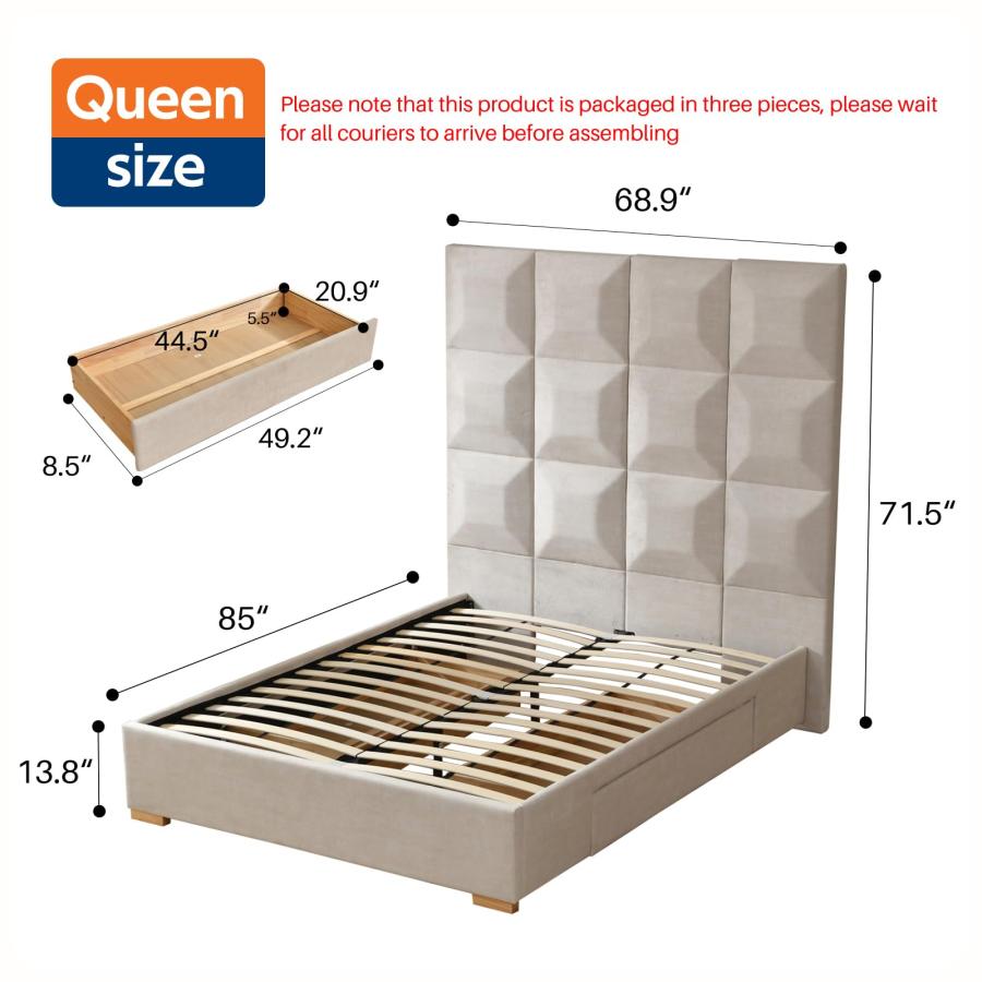【並行輸入品】 YUHUASHI Queen Size Bed Frame with 71.5 inch high headboard withの画像