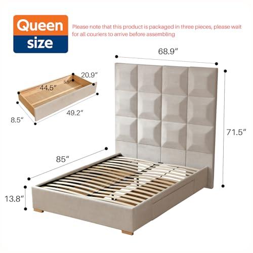 【並行輸入品】 YUHUASHI Queen Size Bed Frame with 71.5 inch high headboard withの画像