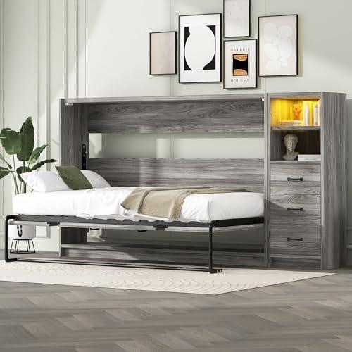 【並行輸入品】 RUNNA Twin Size Murphy Bed with Drawers and LED Light, can be Foの画像