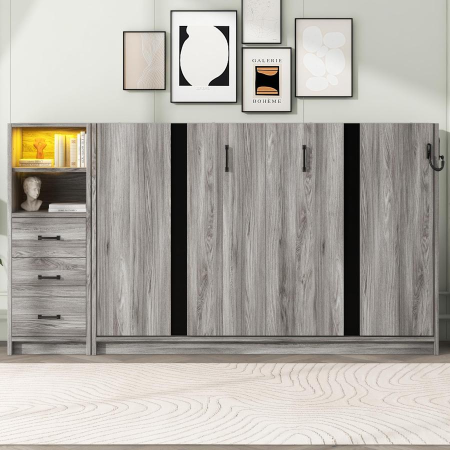 【並行輸入品】 RUNNA Twin Size Murphy Bed with Drawers and LED Light, can be Foの画像