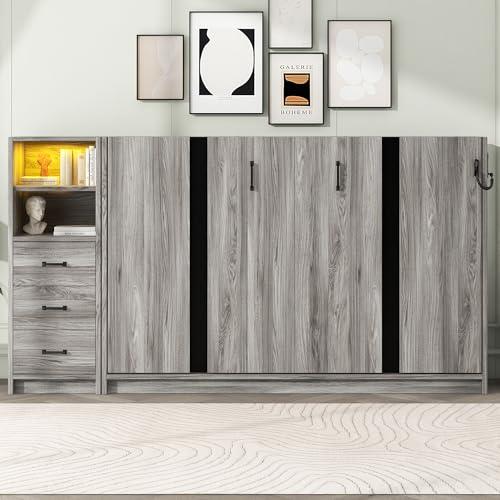 【並行輸入品】 RUNNA Twin Size Murphy Bed with Drawers and LED Light, can be Foの画像