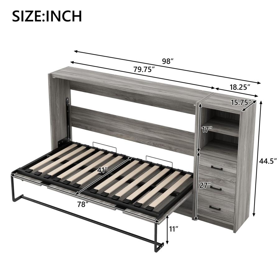 【並行輸入品】 RUNNA Twin Size Murphy Bed with Drawers and LED Light, can be Foの画像