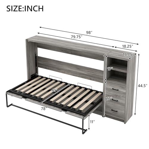 【並行輸入品】 RUNNA Twin Size Murphy Bed with Drawers and LED Light, can be Foの画像