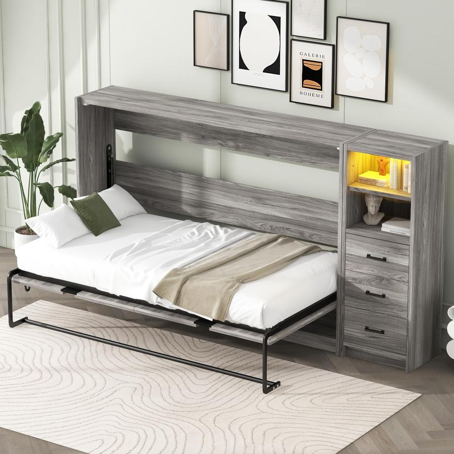 【並行輸入品】 RUNNA Twin Size Murphy Bed with Drawers and LED Light, can be Foの画像