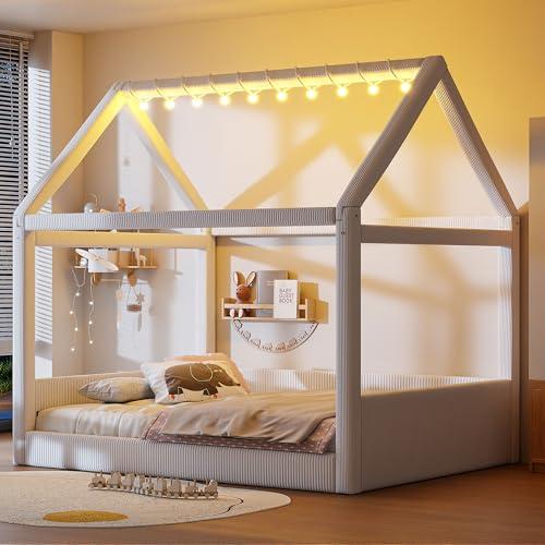 【並行輸入品】 Hlcodca Full Size Upholstered House Daybed for Kids Wood Low Flo_1