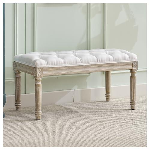 【並行輸入品】 UDAX Linen Entryway Bench， Upholstered Button End of Bed Bench，