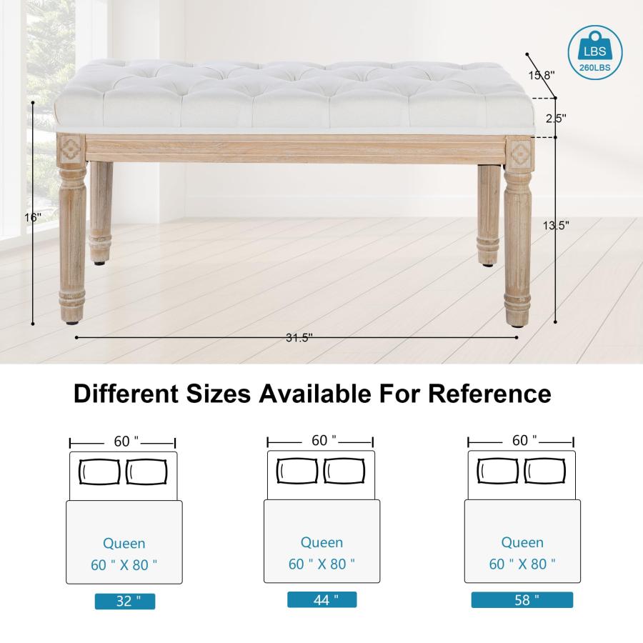 【並行輸入品】 UDAX Linen Entryway Bench， Upholstered Button End of Bed Bench，