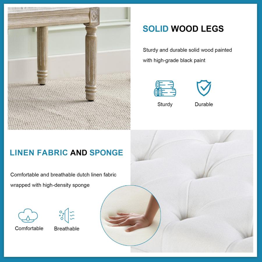 【並行輸入品】 UDAX Linen Entryway Bench， Upholstered Button End of Bed Bench，