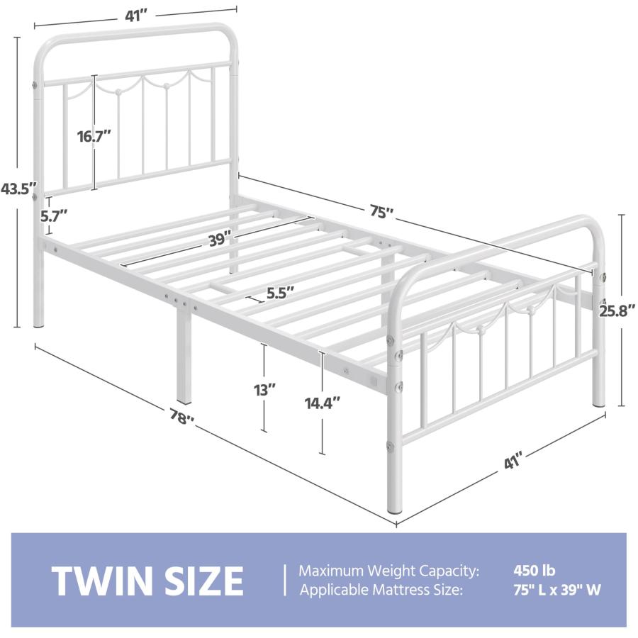【並行輸入品】 Yaheetech 2pcs Twin Bed Frames Metal Platform Bed with Antique S_3