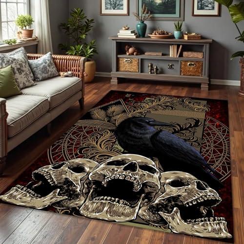 並行輸入品】 ZLXMN Vintage Black Crow Skull Area Rug 5x7ft Gothic