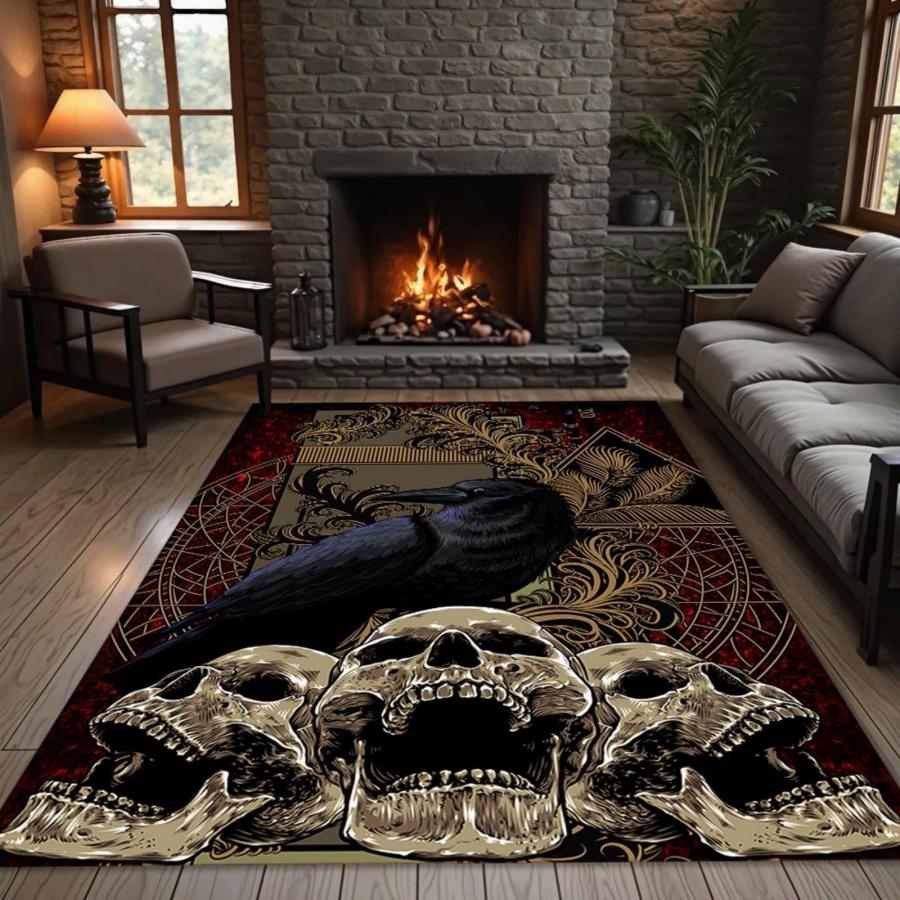 並行輸入品】 ZLXMN Vintage Black Crow Skull Area Rug 5x7ft Gothic