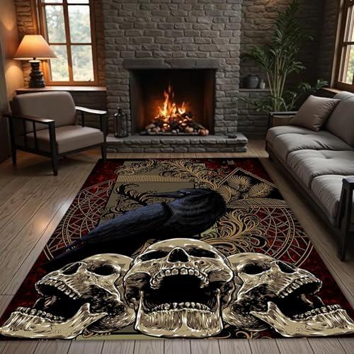 【並行輸入品】 ZLXMN Vintage Black Crow Skull Area Rug 5x7ft Gothic Style Hallo_4